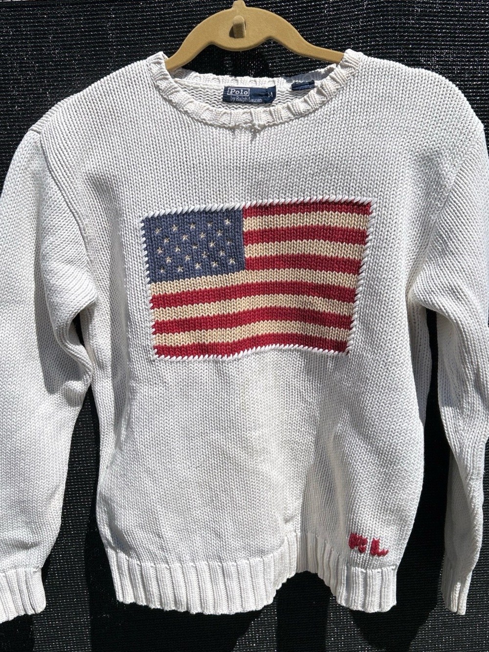 Polo Ralph Lauren American Flag Distressed Crewneck Sweater Size Medium 90s